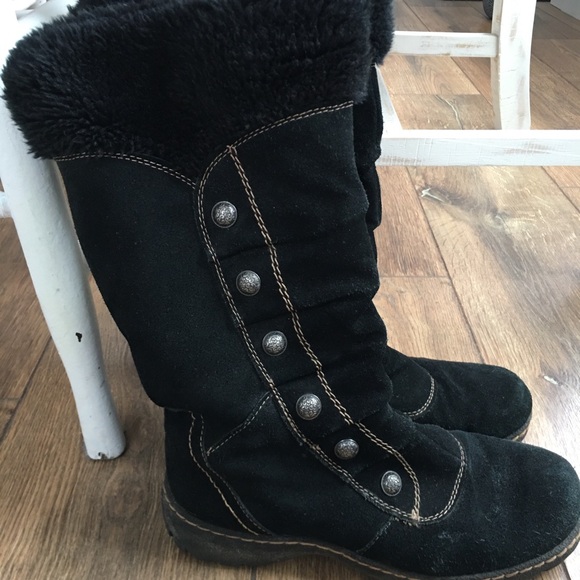 Black Suede Women's Boots with Button Detail - Picture 2 of 11